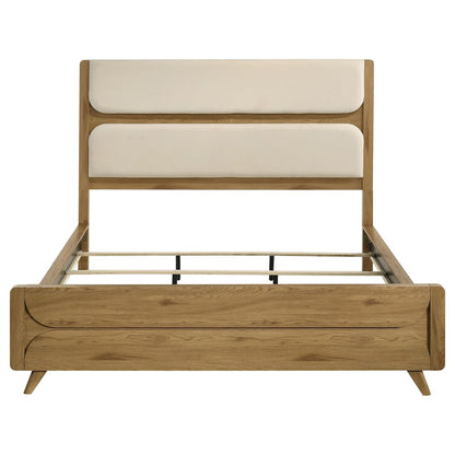 Bennett 62-inch California King Upholstered Panel Bed Cream and Light Oak