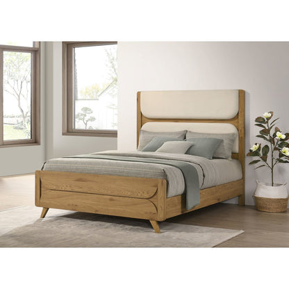 Bennett 62-inch Queen Upholstered Panel Bed Cream and Light Oak