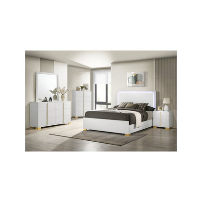 Marceline Wood Full LED Panel Bed White