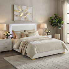 Engineered Wood Full Size LED Panel Bed Frame with Headboard, Gold Legs, White