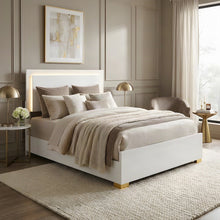 Engineered Wood Queen Platform Panel Bed Frame with LED Headboard, White