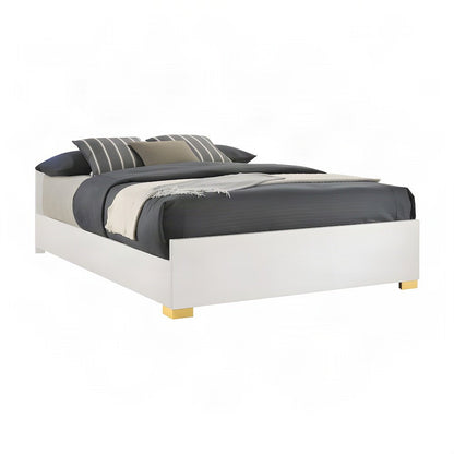 Engineered Wood Queen Platform Panel Bed Frame with LED Headboard, White