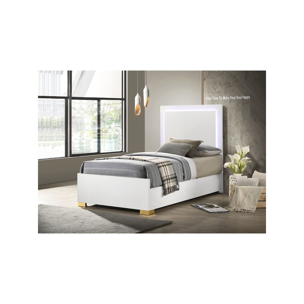 Marceline Wood Twin LED Panel Bed White