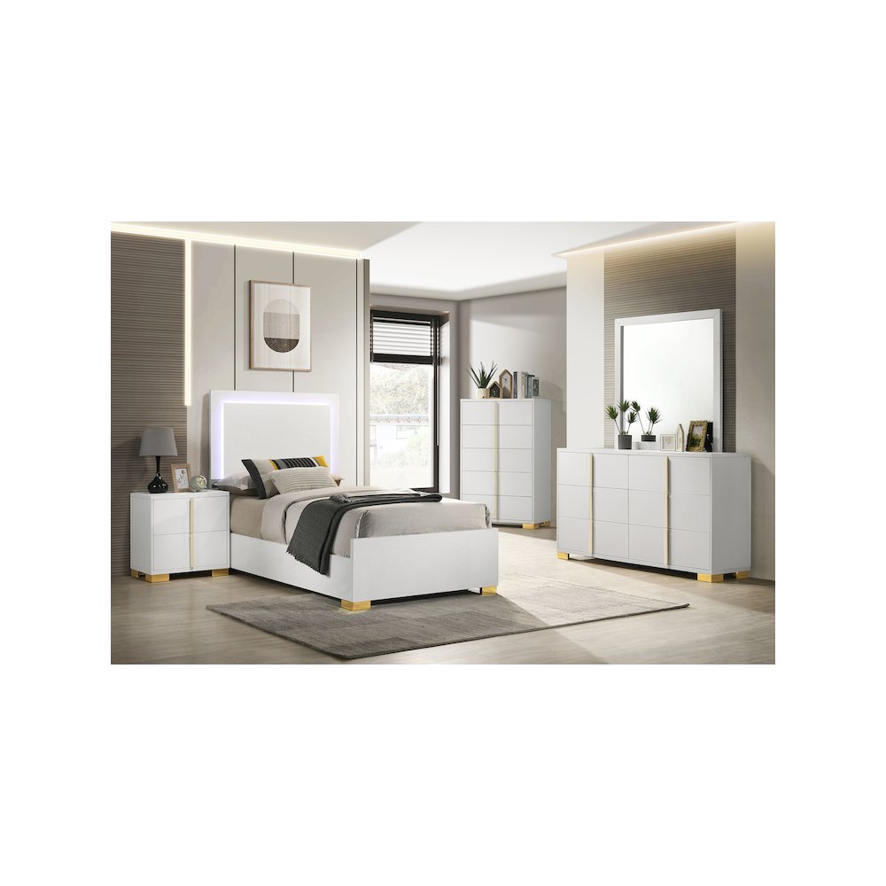 Marceline Wood Twin LED Panel Bed White