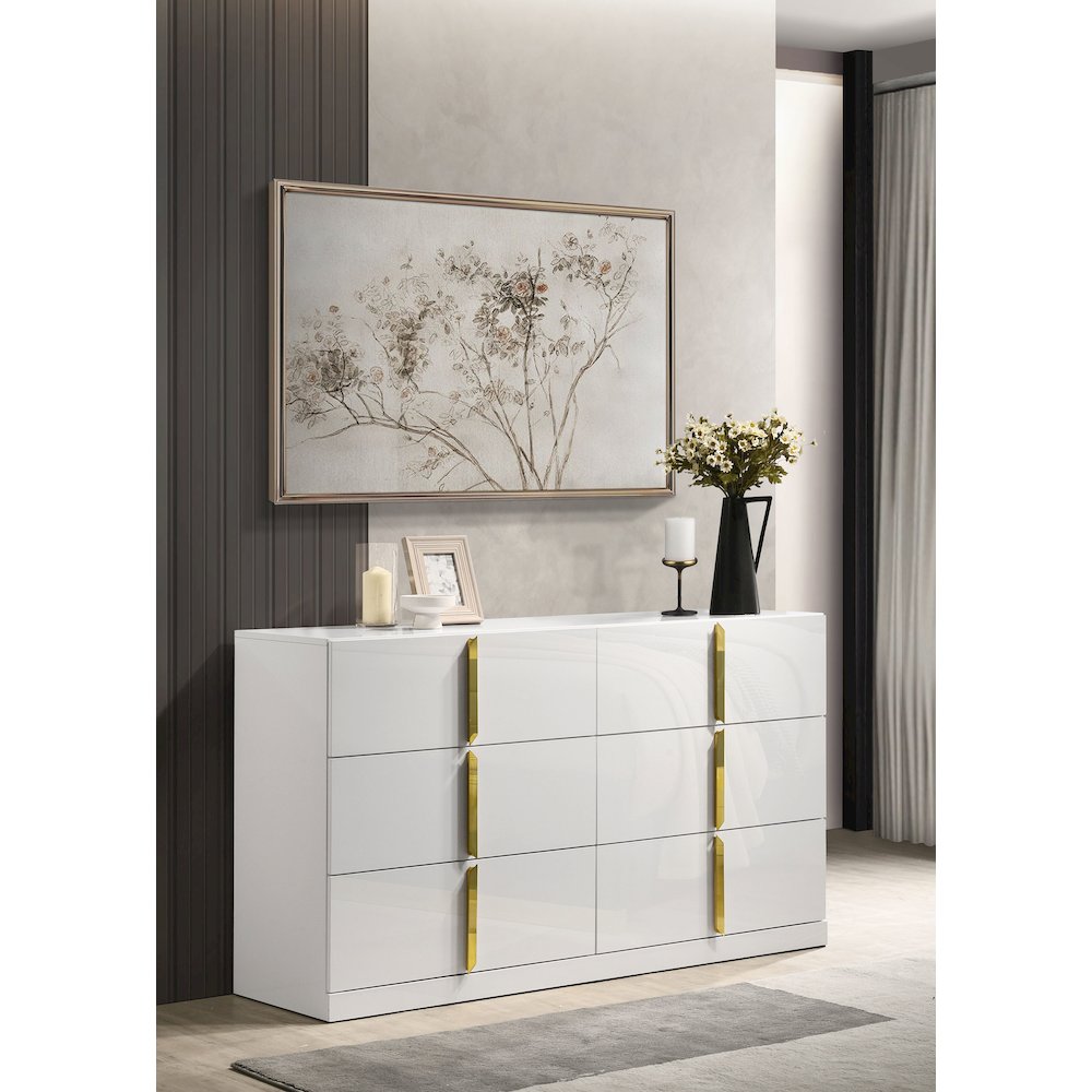 Ines 6-drawer Bedroom Dresser Cabinet White High Gloss