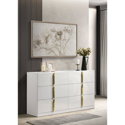 Ines 6-drawer Bedroom Dresser Cabinet White High Gloss