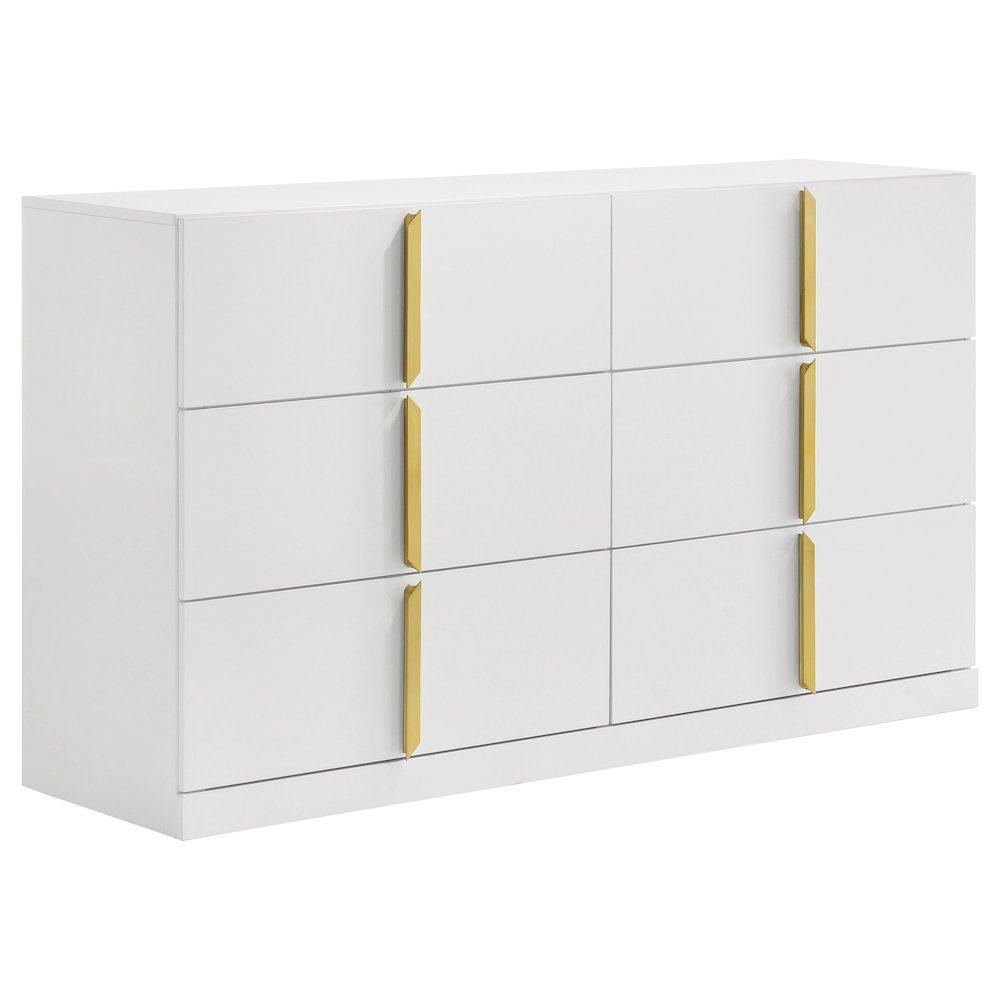 Ines 6-drawer Bedroom Dresser Cabinet White High Gloss