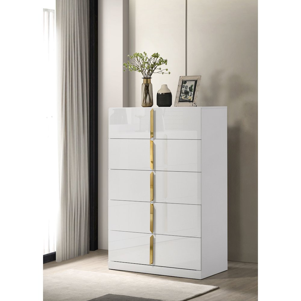Ines 5-drawer Bedroom Chest of Drawers White High Gloss