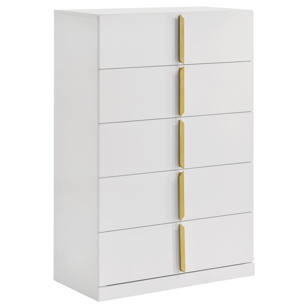 Ines 5-drawer Bedroom Chest of Drawers White High Gloss