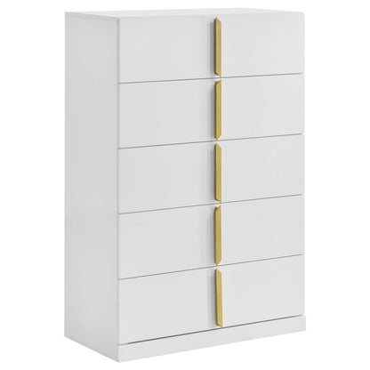 Ines 5-drawer Bedroom Chest of Drawers White High Gloss