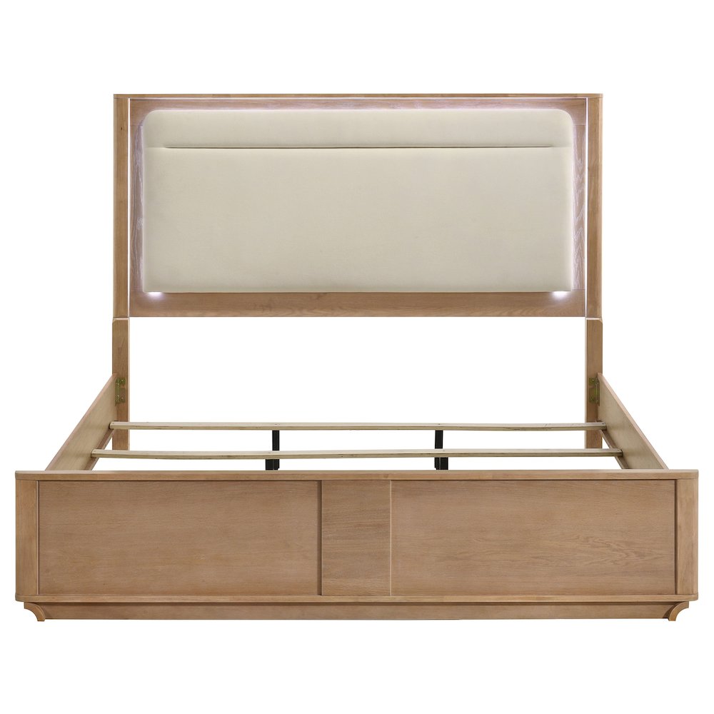 Leanne Eastern King LED Panel Bed Off White and Light Oak