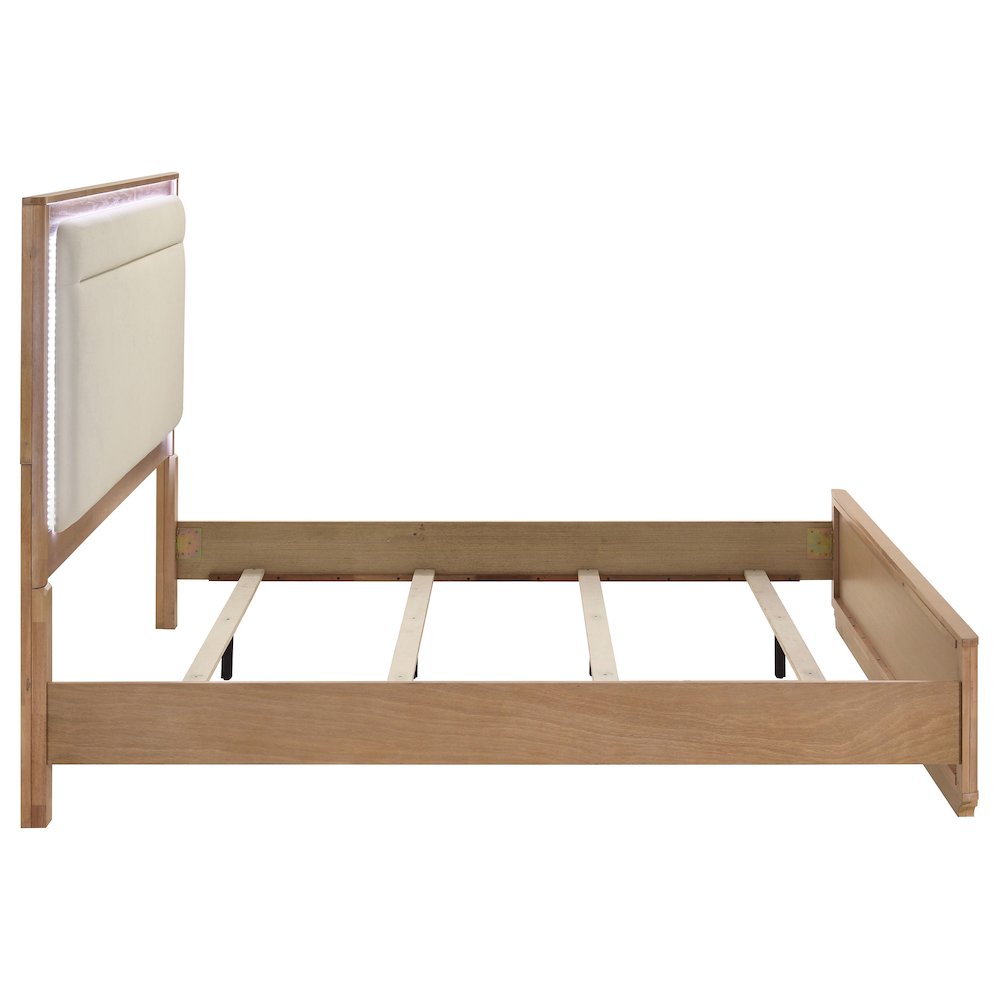 Leanne Eastern King LED Panel Bed Off White and Light Oak