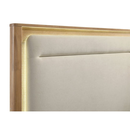 Leanne Eastern King LED Panel Bed Off White and Light Oak