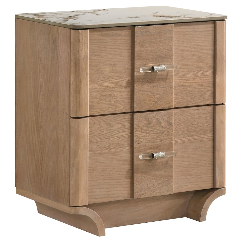 Leanne 2-drawer Sinter Stone Top Nightstand Light Oak
