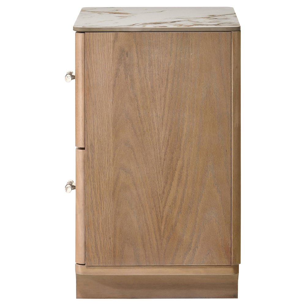 Leanne 2-drawer Sinter Stone Top Nightstand Light Oak