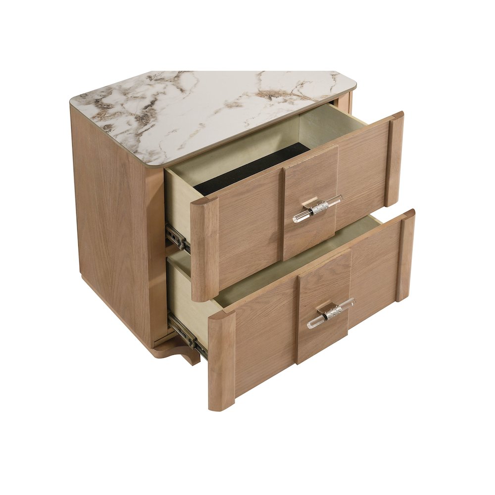 Leanne 2-drawer Sinter Stone Top Nightstand Light Oak