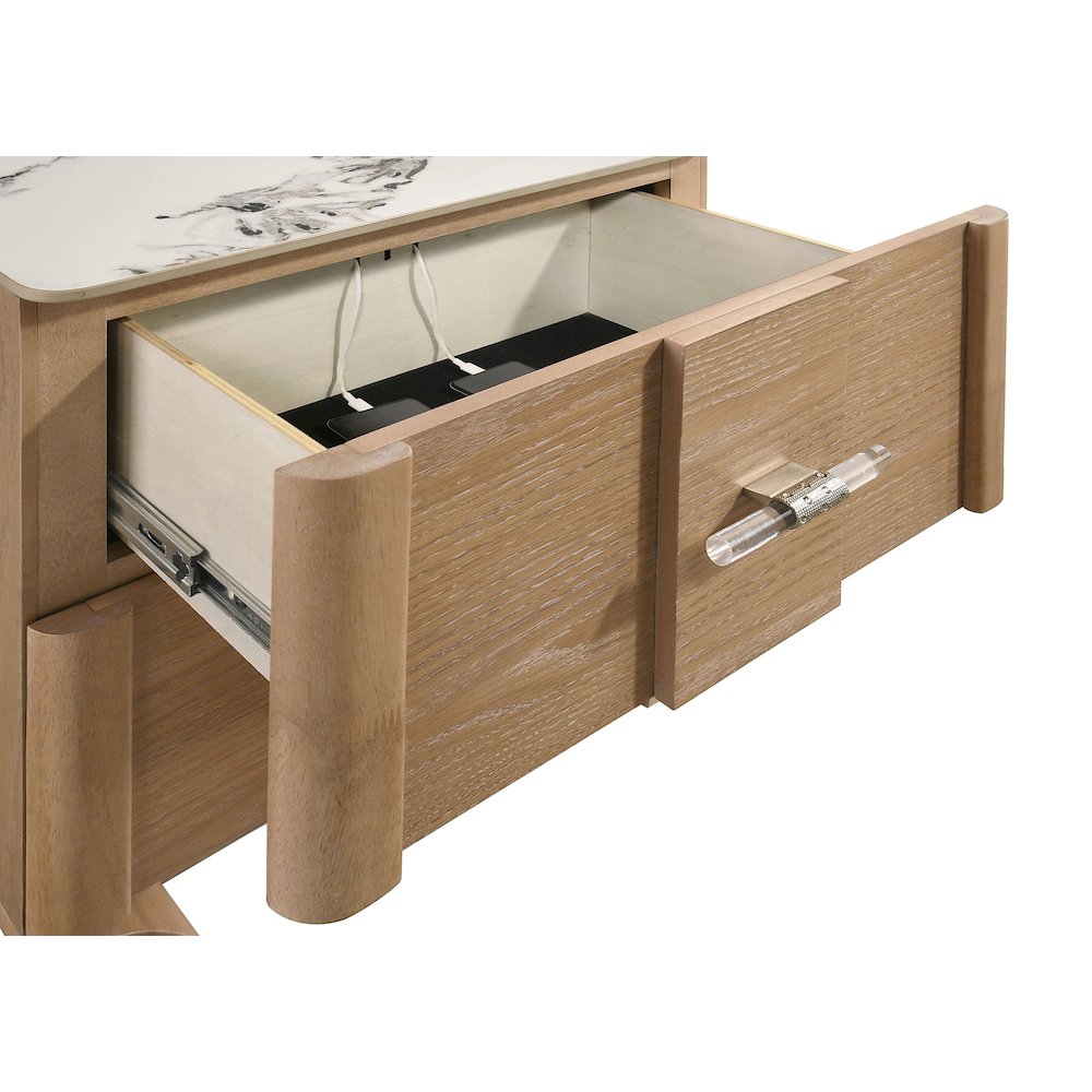Leanne 2-drawer Sinter Stone Top Nightstand Light Oak