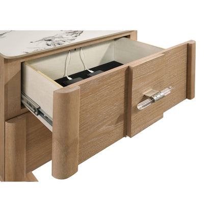 Leanne 2-drawer Sinter Stone Top Nightstand Light Oak