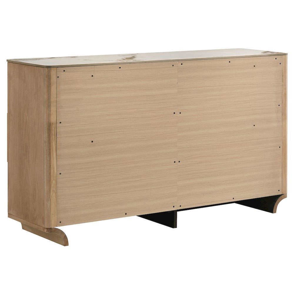Leanne 6-drawer Sinter Stone Top Dresser Cabinet Light Oak