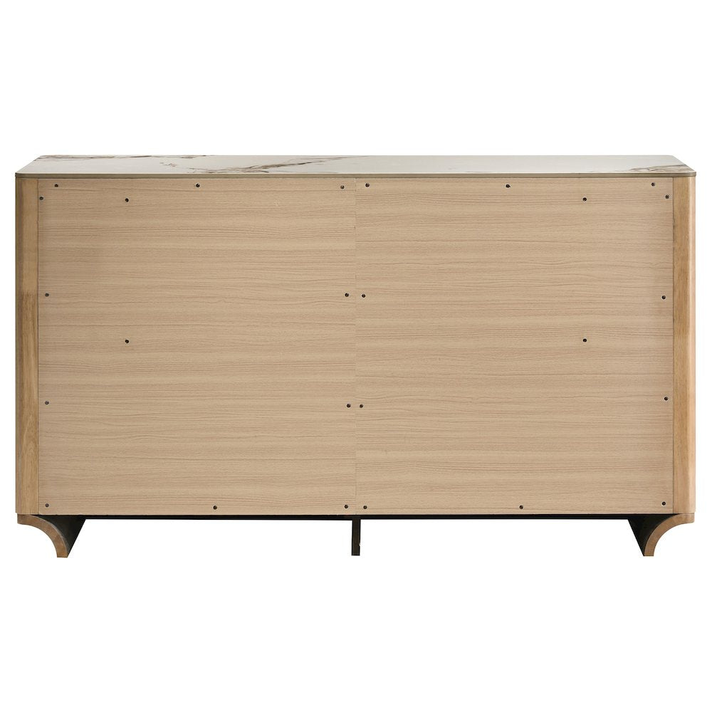 Leanne 6-drawer Sinter Stone Top Dresser Cabinet Light Oak