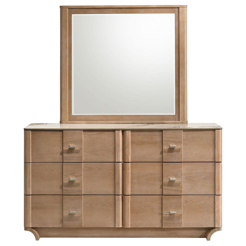 Leanne 6-drawer Sinter Stone Top Dresser and Mirror Light Oak