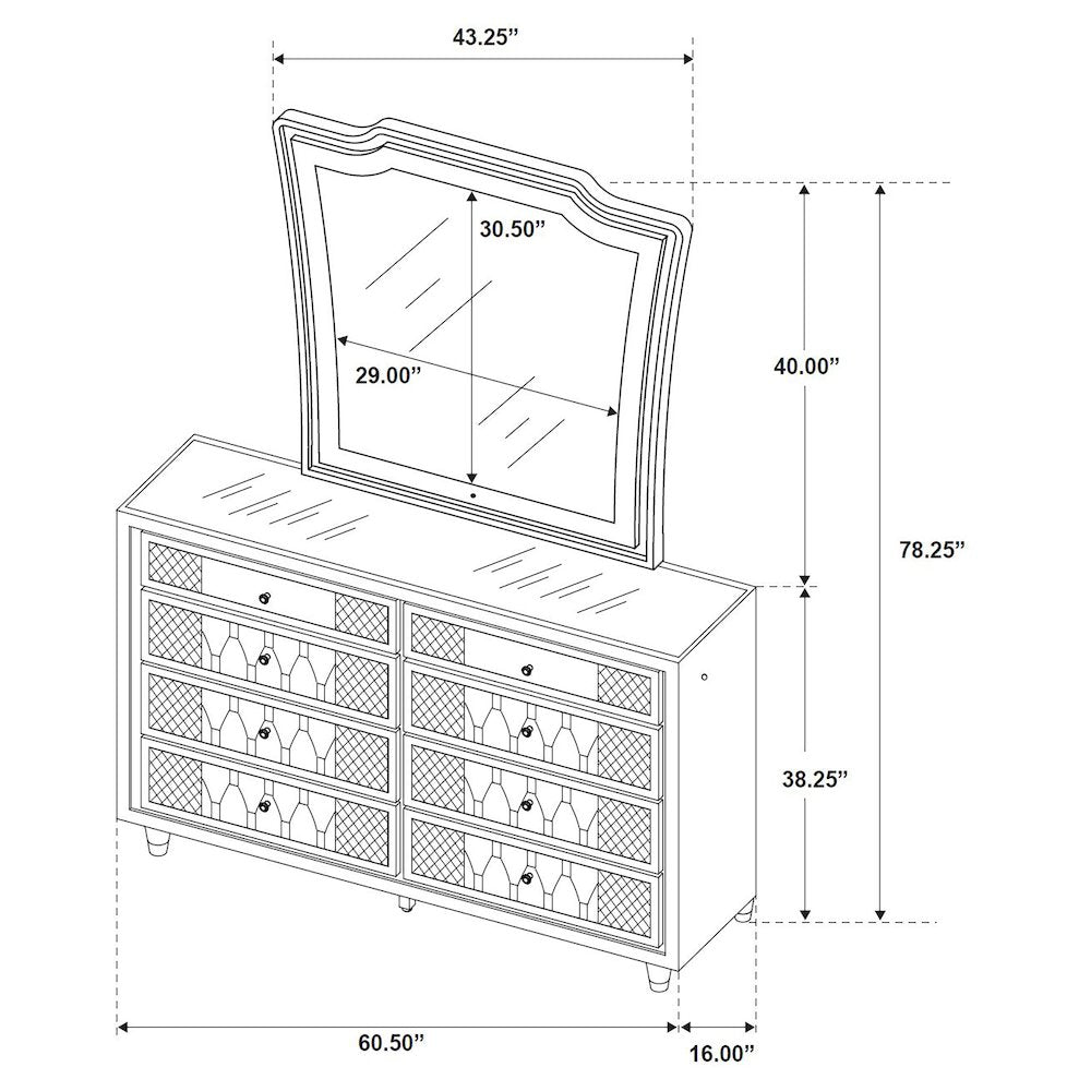 Lorient 8-drawer LED Dresser with Mirror Black