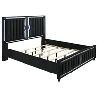 Ravenne Velvet Upholstered Eastern King LED Panel Bed Black