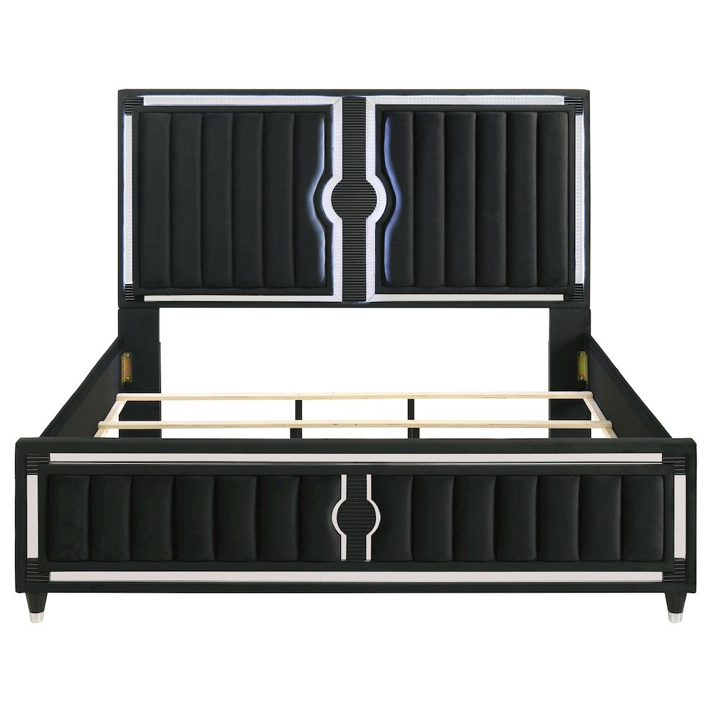 Ravenne Velvet Upholstered Eastern King LED Panel Bed Black