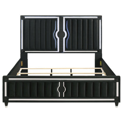 Ravenne Velvet Upholstered Eastern King LED Panel Bed Black