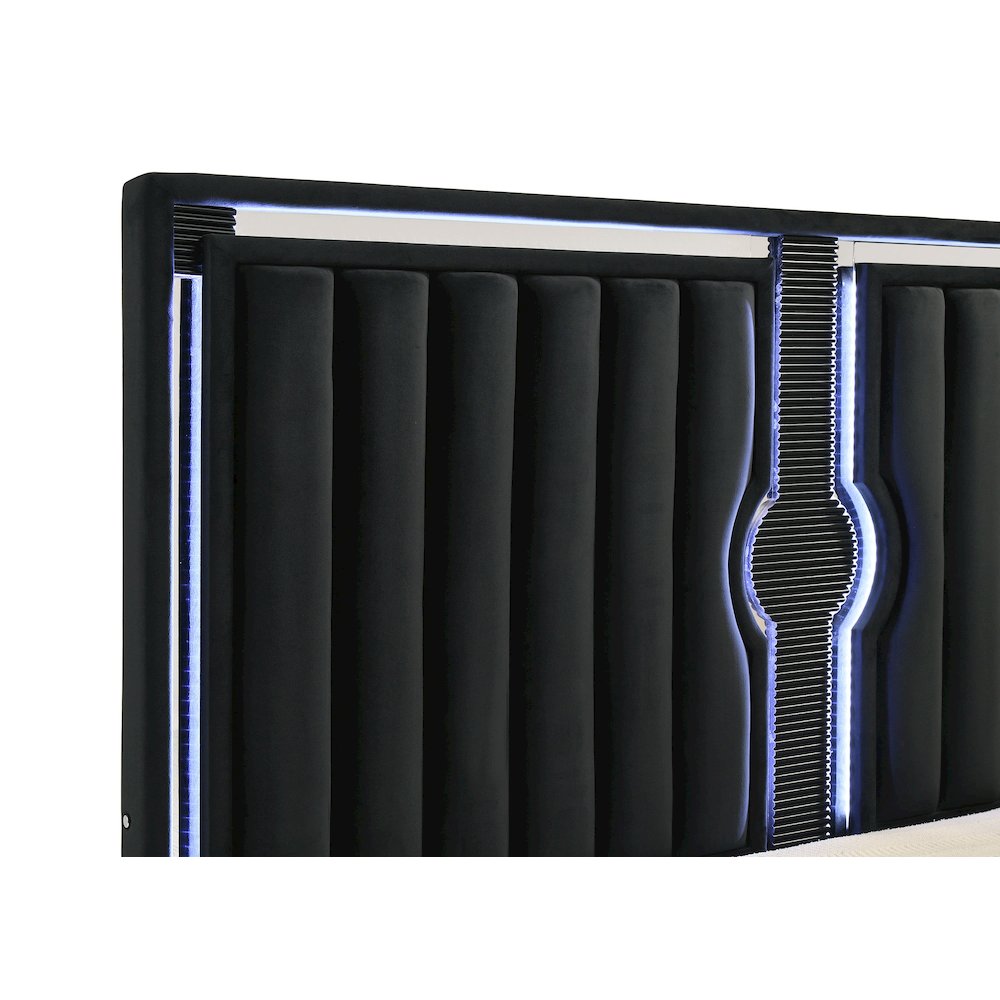 Ravenne Velvet Upholstered Eastern King LED Panel Bed Black