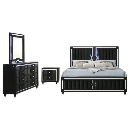 Ravenne 4-piece Velvet Upholstered Eastern King LED Bedroom Set Black