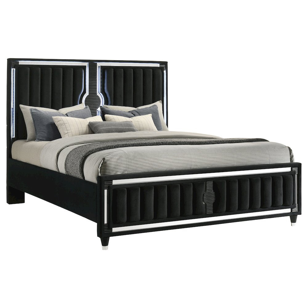 Ravenne Velvet Upholstered California King LED Panel Bed Black