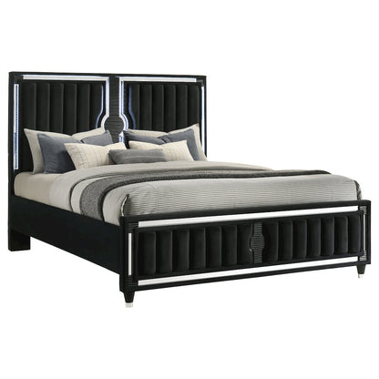 Ravenne Velvet Upholstered California King LED Panel Bed Black