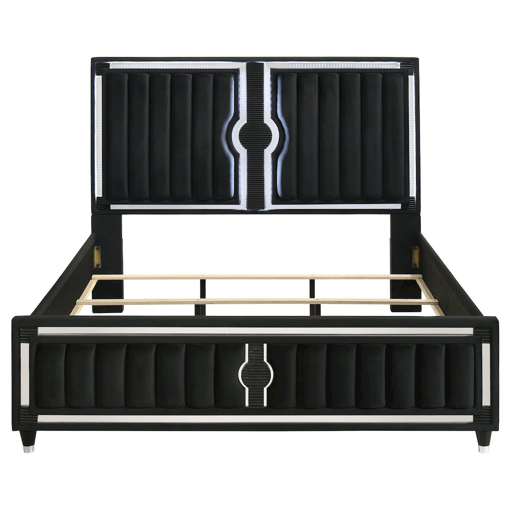 Ravenne Velvet Upholstered California King LED Panel Bed Black
