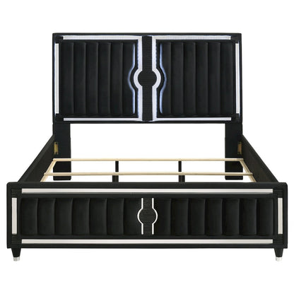 Ravenne Velvet Upholstered California King LED Panel Bed Black