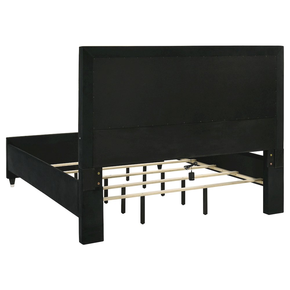 Ravenne Velvet Upholstered California King LED Panel Bed Black