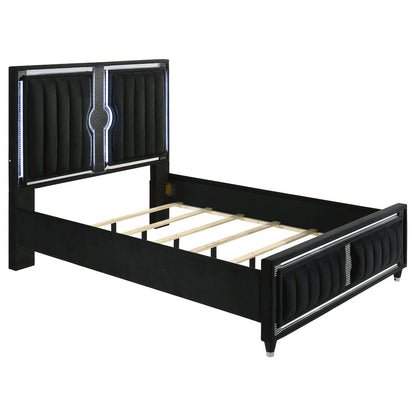 Ravenne Velvet Upholstered Queen LED Panel Bed Black