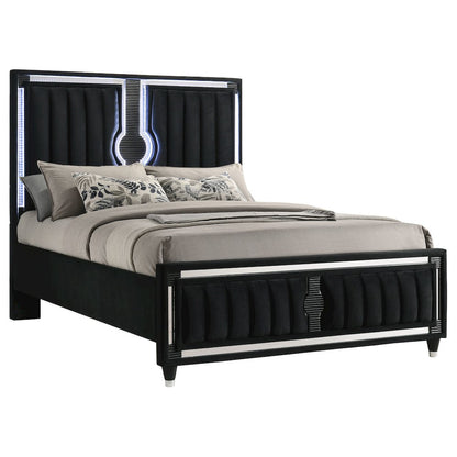 Ravenne Velvet Upholstered Queen LED Panel Bed Black