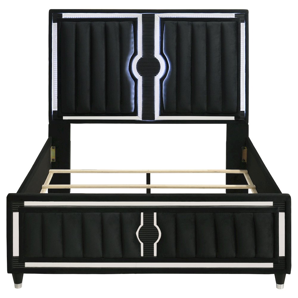 Ravenne Velvet Upholstered Queen LED Panel Bed Black