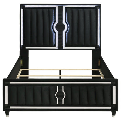 Ravenne Velvet Upholstered Queen LED Panel Bed Black