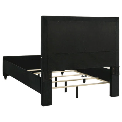 Ravenne Velvet Upholstered Queen LED Panel Bed Black
