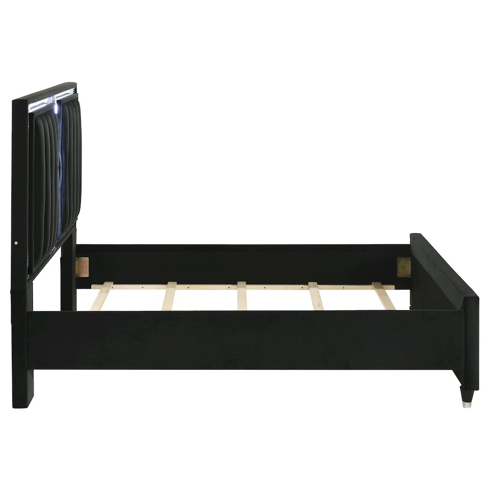 Ravenne Velvet Upholstered Queen LED Panel Bed Black