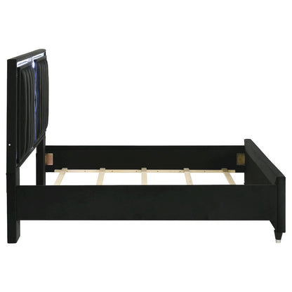 Ravenne Velvet Upholstered Queen LED Panel Bed Black
