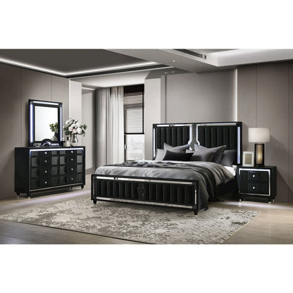 Ravenne 4-piece Velvet Upholstered Queen LED Bedroom Set Black