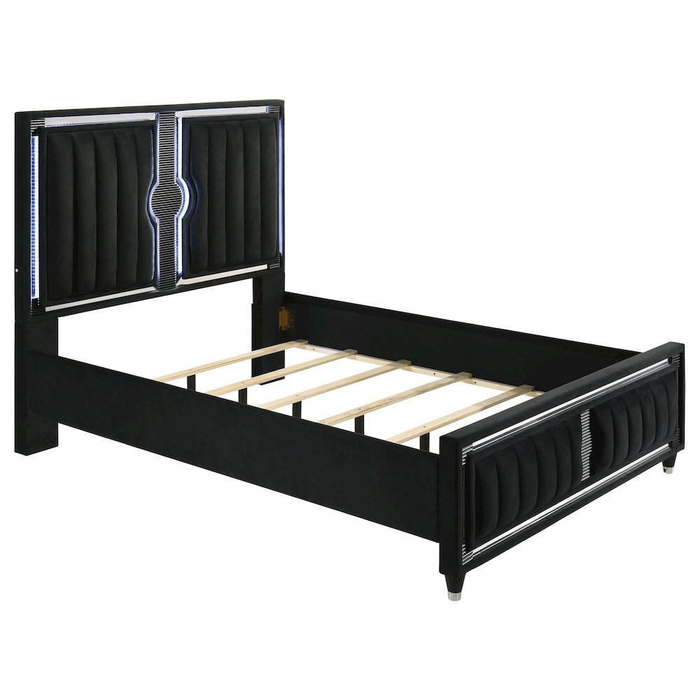 Ravenne 4-piece Velvet Upholstered Queen LED Bedroom Set Black