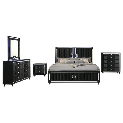 Ravenne 5-piece Velvet Upholstered Queen LED Bedroom Set Black