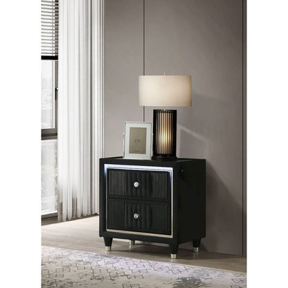 Ravenne 2-drawer Velvet Upholstered LED Nightstand with USB Black