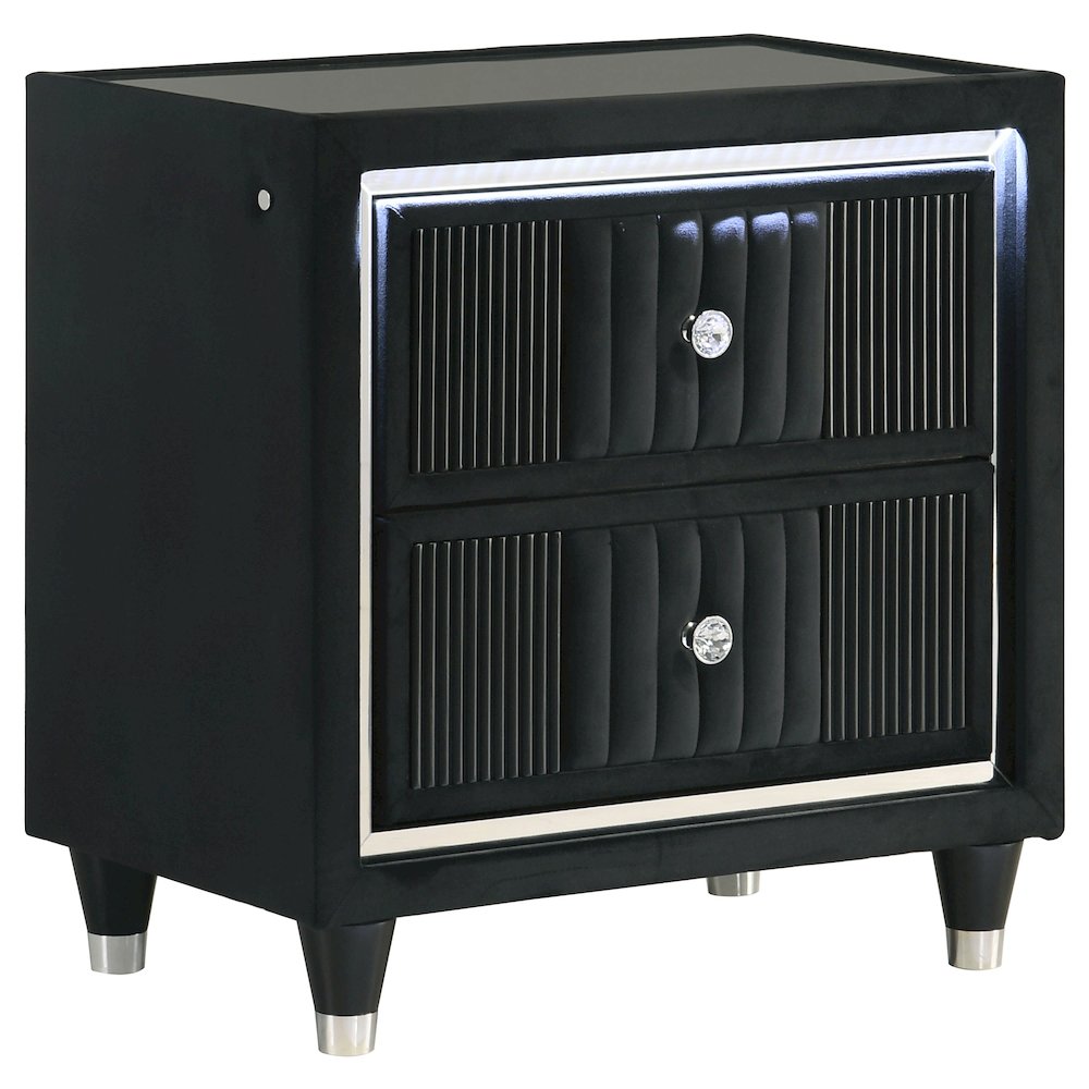 Ravenne 2-drawer Velvet Upholstered LED Nightstand with USB Black