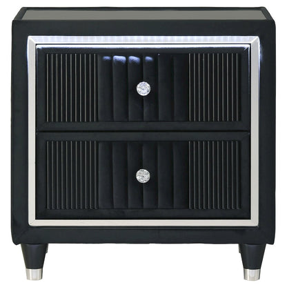 Ravenne 2-drawer Velvet Upholstered LED Nightstand with USB Black