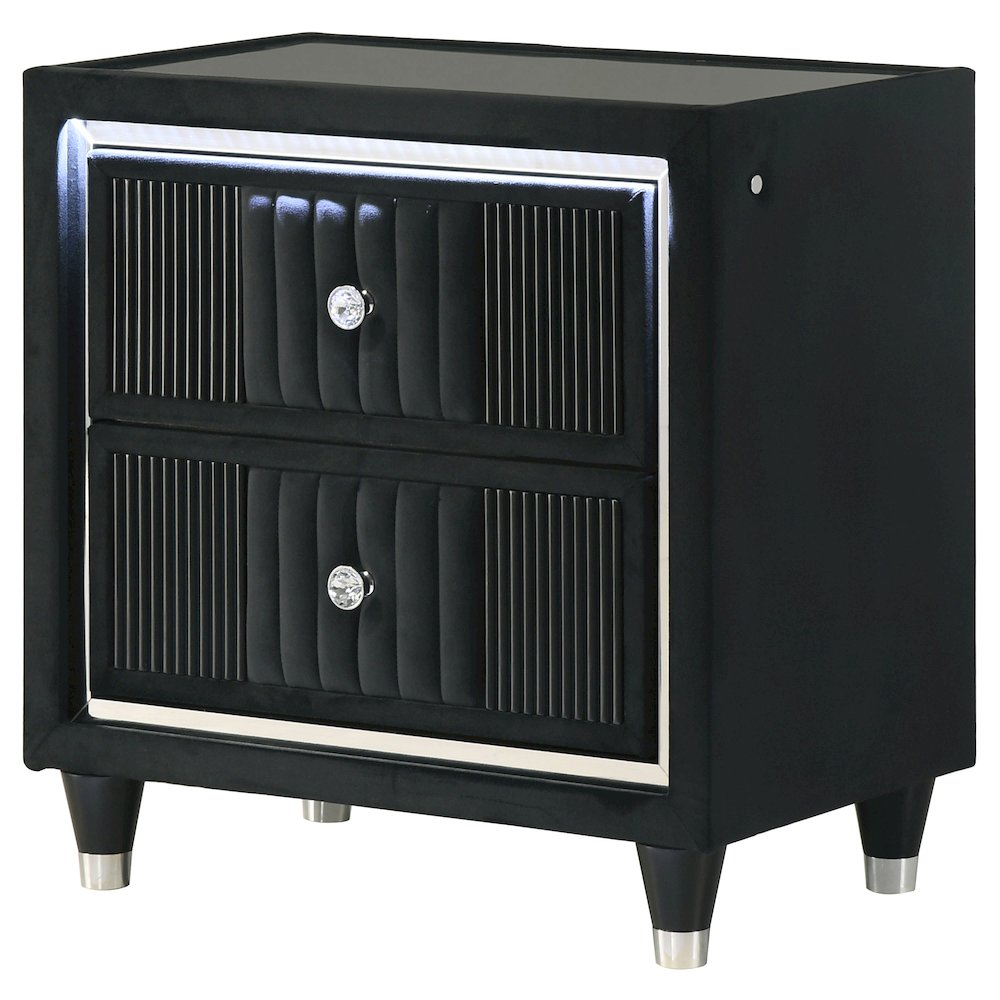 Ravenne 2-drawer Velvet Upholstered LED Nightstand with USB Black